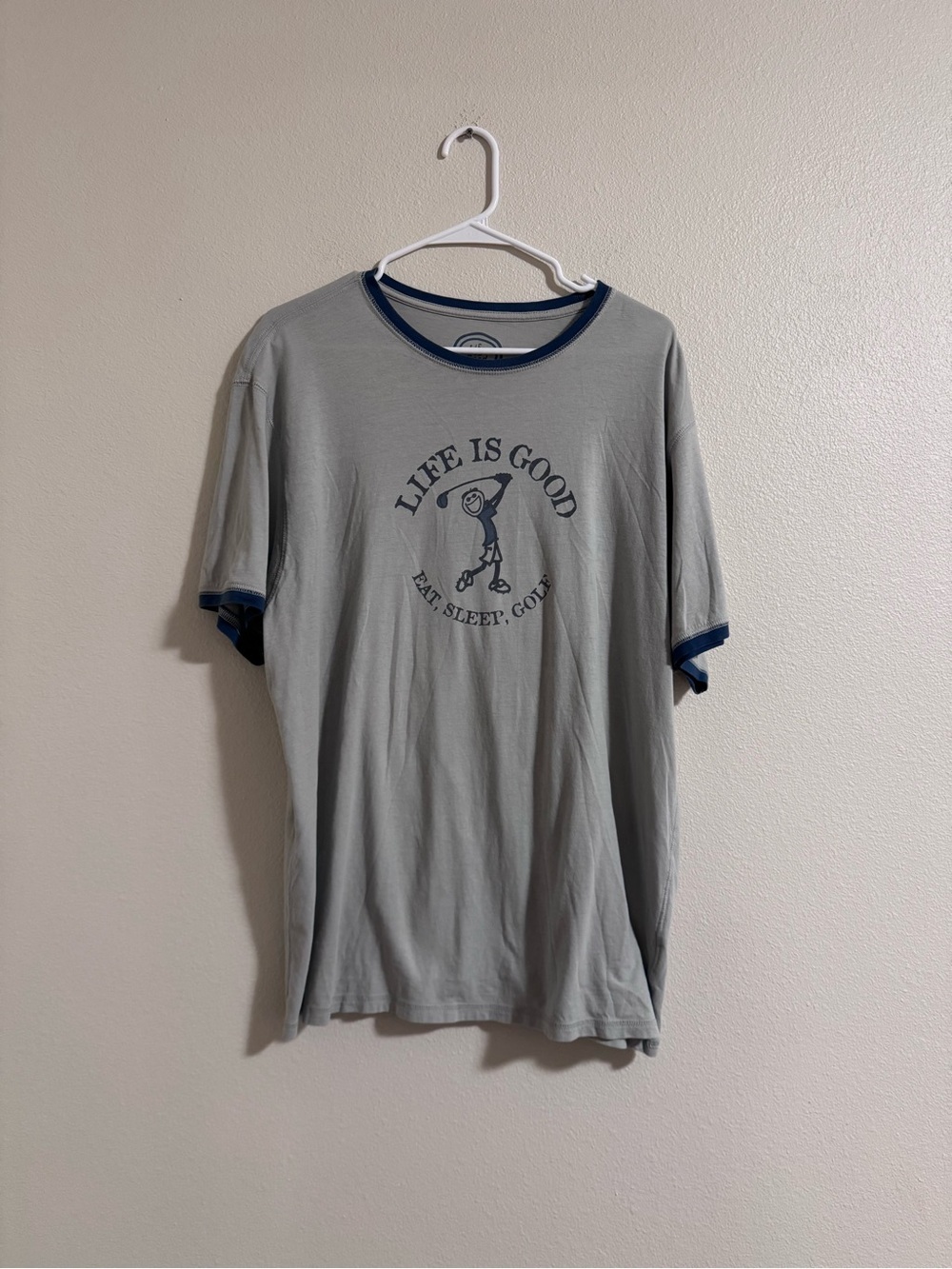 Life Is Good Light Gray Tee with Navy Trim